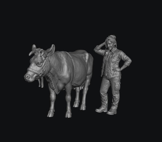 SMF8309 Modern Female Farmer and Dairy Cow