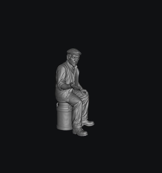 SMF8333 Male Farmer Sitting on Milk Churns Chatting 4