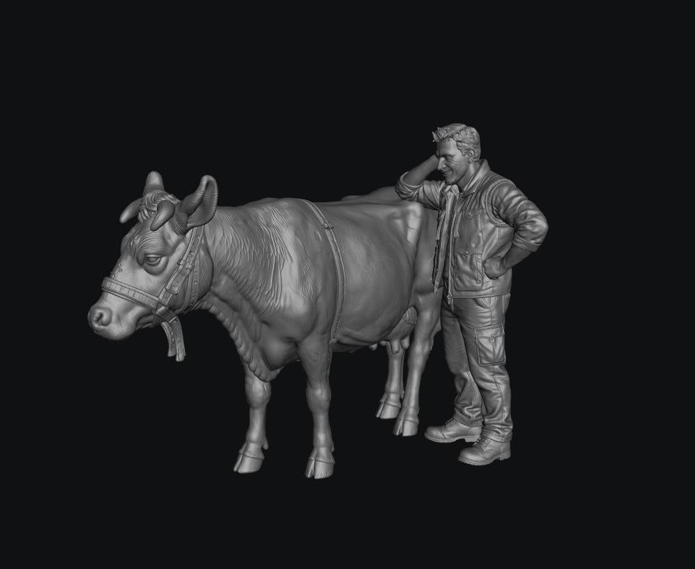 SMF8308 Modern Male Farmer and Dairy Cow