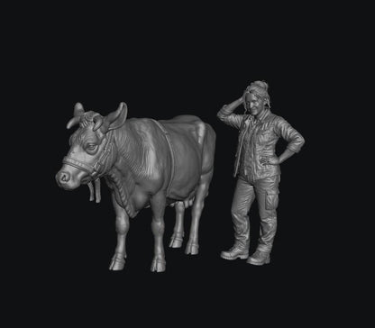 SMF8309 Modern Female Farmer and Dairy Cow