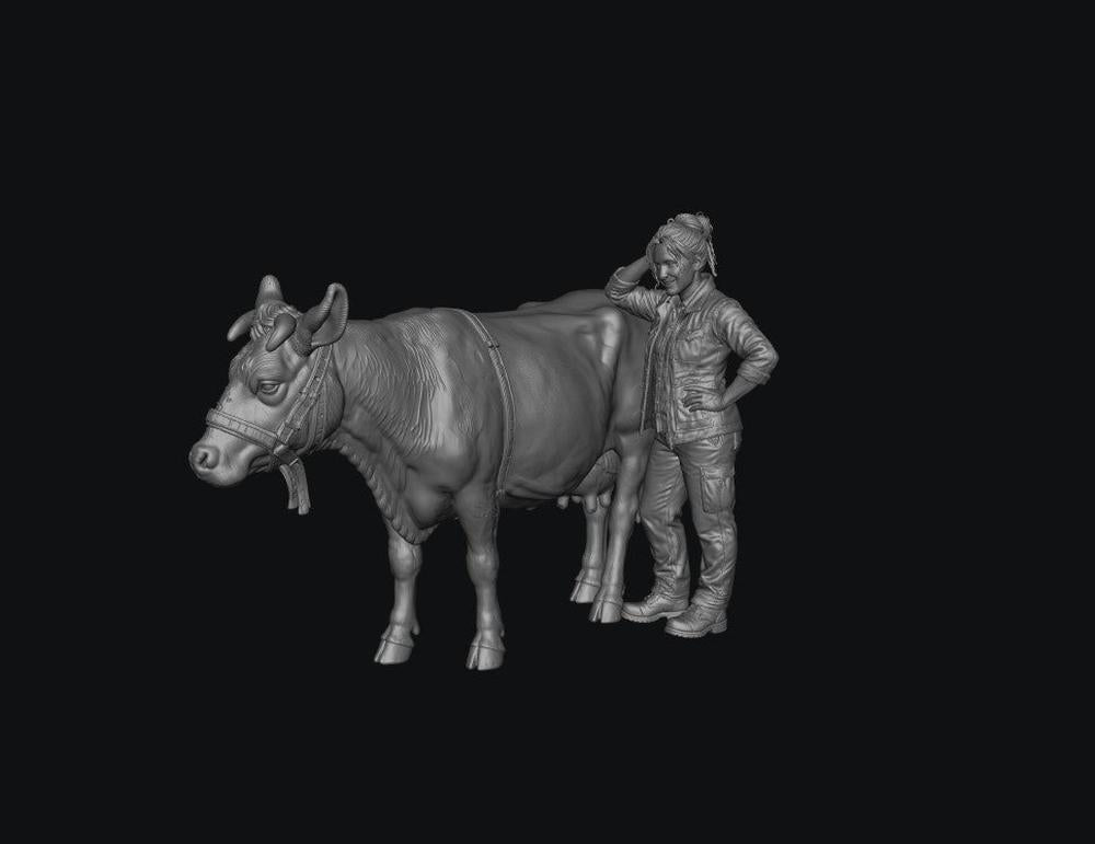 SMF8309 Modern Female Farmer and Dairy Cow