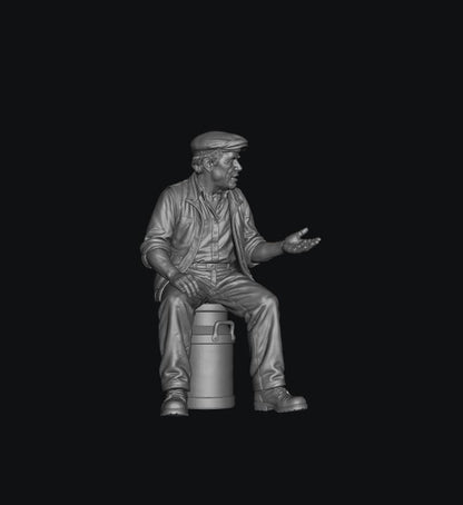 SMF8333 Male Farmer Sitting on Milk Churns Chatting 3