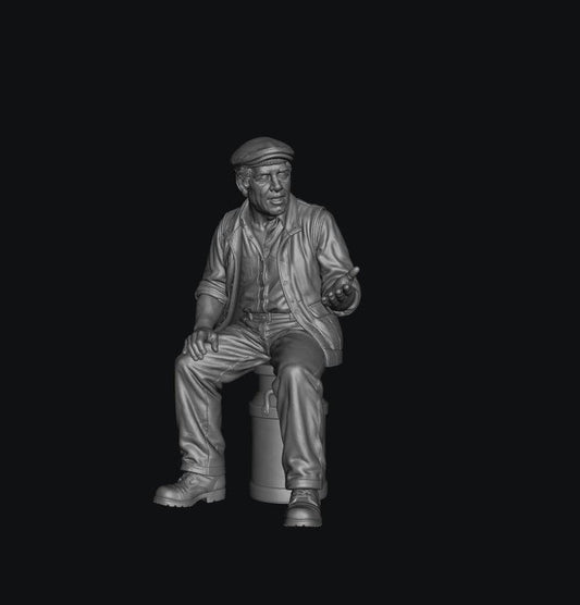 SMF8333 Male Farmer Sitting on Milk Churns Chatting 3