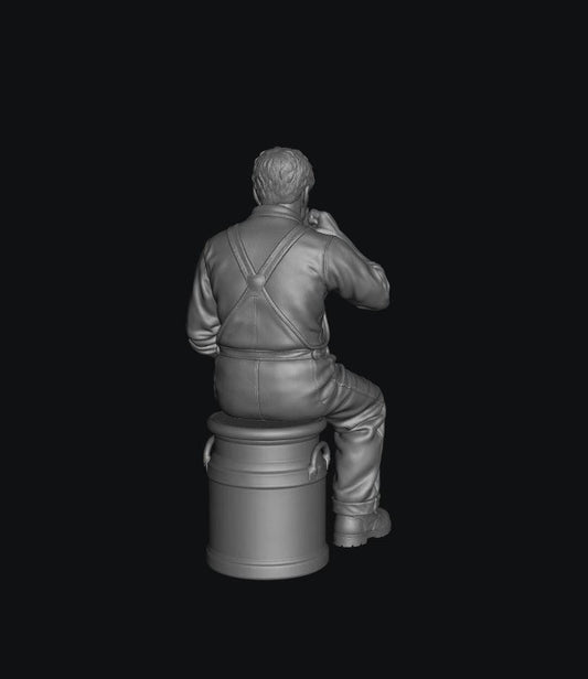 SMF8333 Male Farmer Sitting on Milk Churns Drinking Tea 2