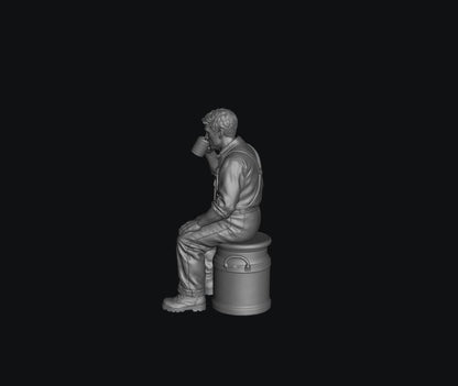 SMF8333 Male Farmer Sitting on Milk Churns Drinking Tea 2