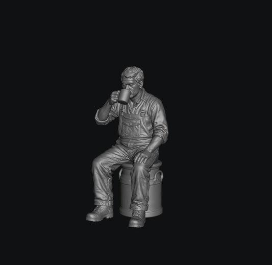 SMF8333 Male Farmer Sitting on Milk Churns Drinking Tea 2